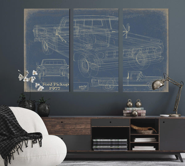 Cutler West 1977 Ford Pickup Truck Model, Original Mancave Blueprint Art