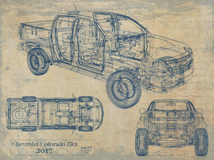 Cutler West Vintage 2017 Car Model Print, Original Blueprint Canvas, Framed, or Unframed Art