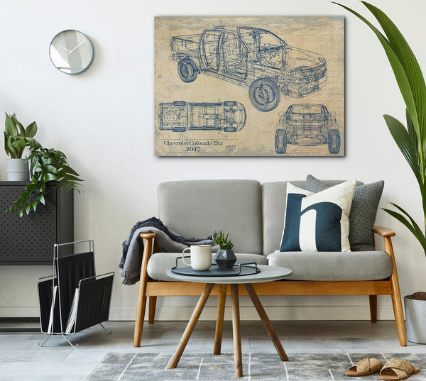 Cutler West Vintage 2017 Car Model Print, Original Blueprint Canvas, Framed, or Unframed Art