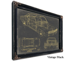 Cutler West Vintage 1968 Chevrolet Camaro SS Car Model Print, Original Blueprint Canvas