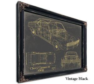 Cutler West Vintage 1968 Chevrolet Camaro SS Car Model Print, Original Blueprint Canvas