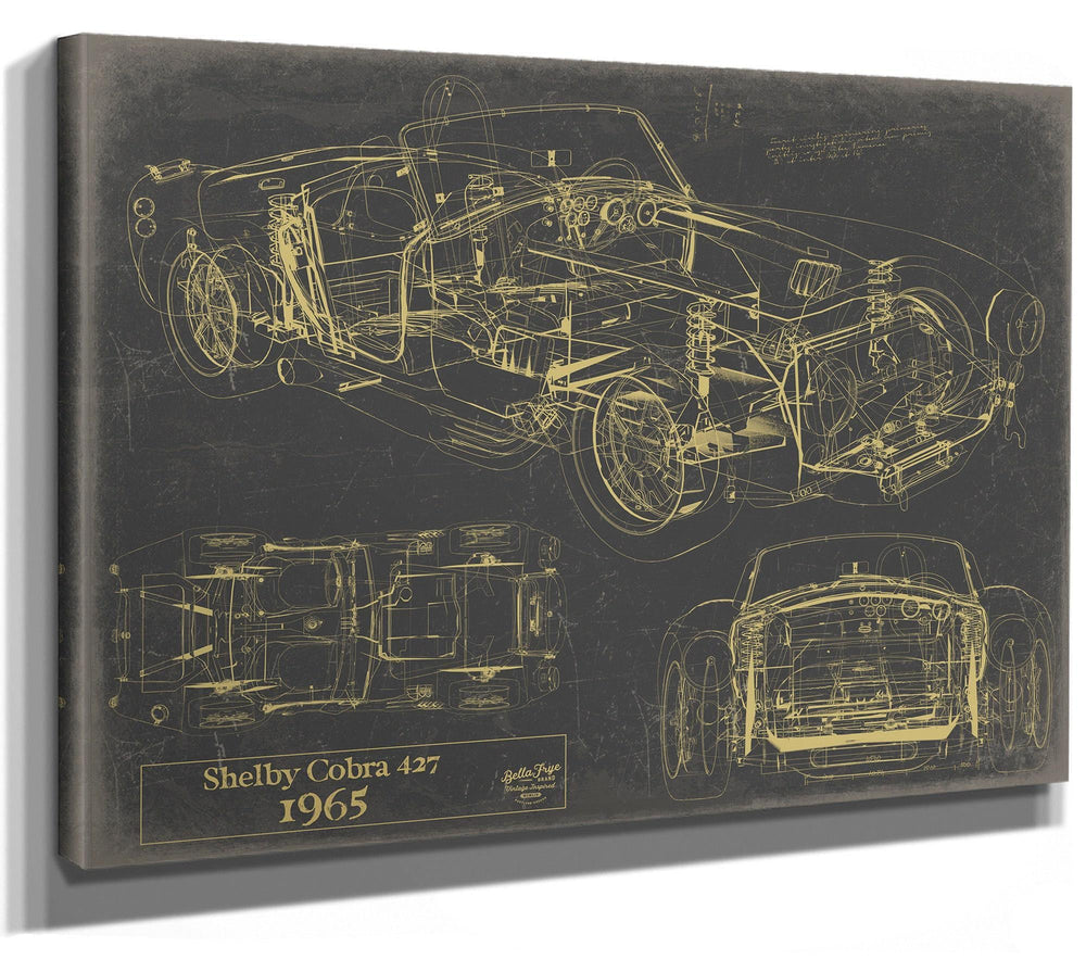 Cutler West Shelby Cobra 427 1965 blueprint technical drawings on grey stretched canvas wrap