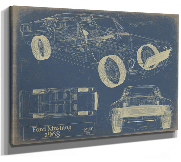 Cutler West 1968 Mustang Car Model Print, Original Blueprint Canvas