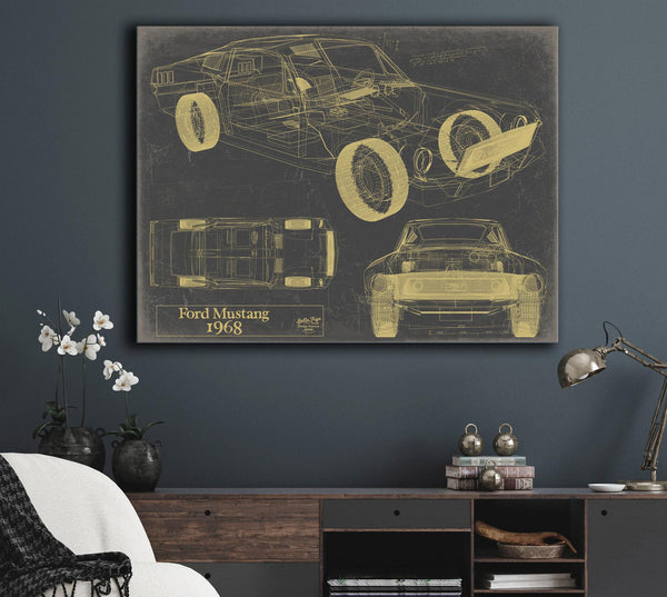 Cutler West 1968 Mustang Car Model Print, Original Blueprint Canvas