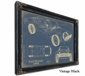 Cutler West 1968 Mustang Car Model Print, Original Blueprint Canvas