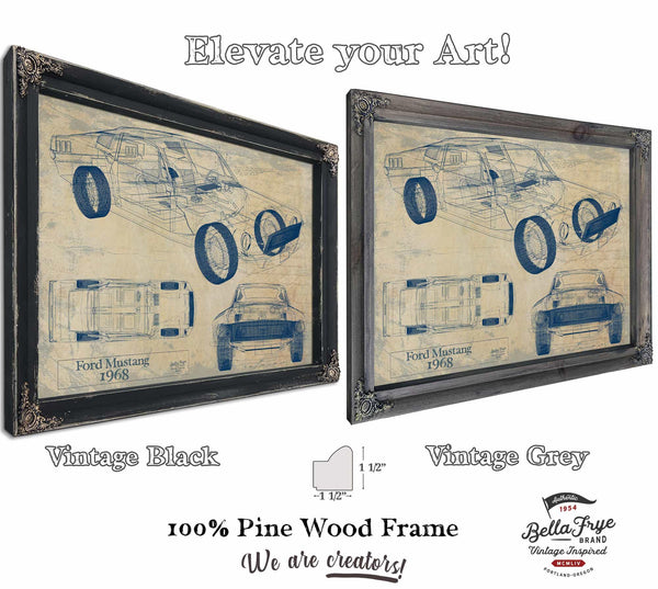 Cutler West 1968 Mustang Car Model Print, Original Blueprint Canvas