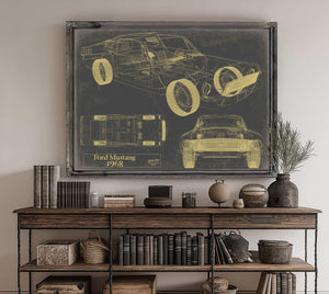 Cutler West 1968 Mustang Car Model Print, Original Blueprint Canvas