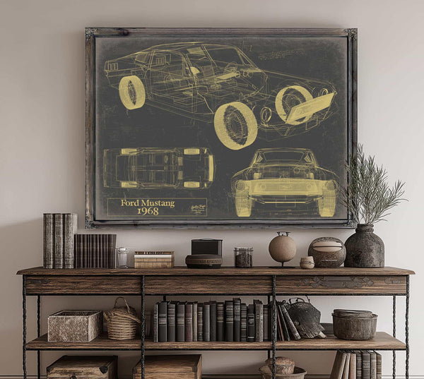 Cutler West 1968 Mustang Car Model Print, Original Blueprint Canvas
