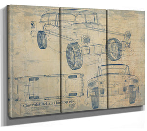 Cutler West Original 1956 Chevrolet Bel Air Hardtop Car Blueprint - Gifts for Dad - Mancave Decor