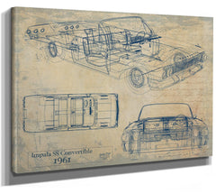 Cutler West Vintage 1961 Chevrolet Impala SS Convertible Car Model Print, Original Blueprint Canvas