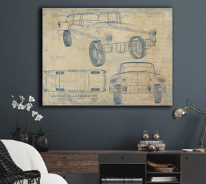 Cutler West Original 1956 Chevrolet Bel Air Hardtop Car Blueprint - Gifts for Dad - Mancave Decor
