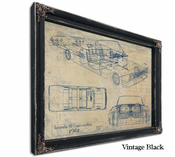 Cutler West Vintage 1961 Chevrolet Impala SS Convertible Car Model Print, Original Blueprint Canvas