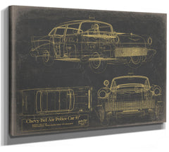 Cutler West Vintage 1957 Chevy Bel Air Police Car Blueprint - Gifts for Boyfriend - Original Auto Poster
