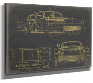 Cutler West Vintage 1957 Chevy Bel Air Police Car Blueprint - Gifts for Boyfriend - Original Auto Poster