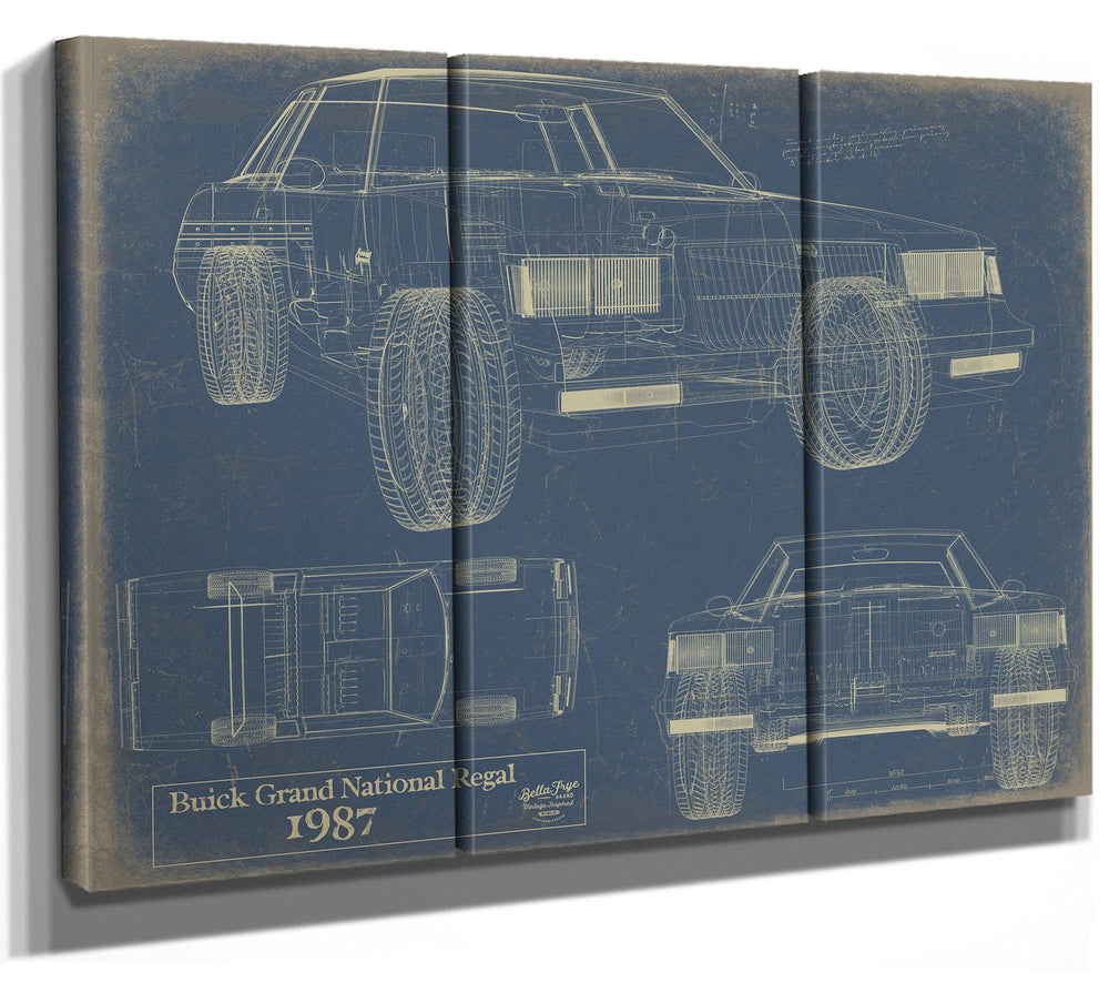 Cutler West 1987 Buick Grand National Regal blueprint in gold on grey stretched canvas wrap