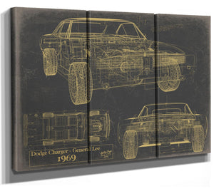 Cutler West Vintage 1969 Car Model Print, Original Blueprint Canvas, Framed, or Unframed Art