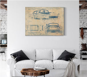 Cutler West Vintage 1957 Chevy Bel Air Police Car Blueprint - Gifts for Boyfriend - Original Auto Poster