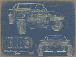 Cutler West Vintage 1969 Car Model Print, Original Blueprint Canvas, Framed, or Unframed Art