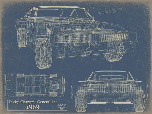 Cutler West Vintage 1969 Car Model Print, Original Blueprint Canvas, Framed, or Unframed Art