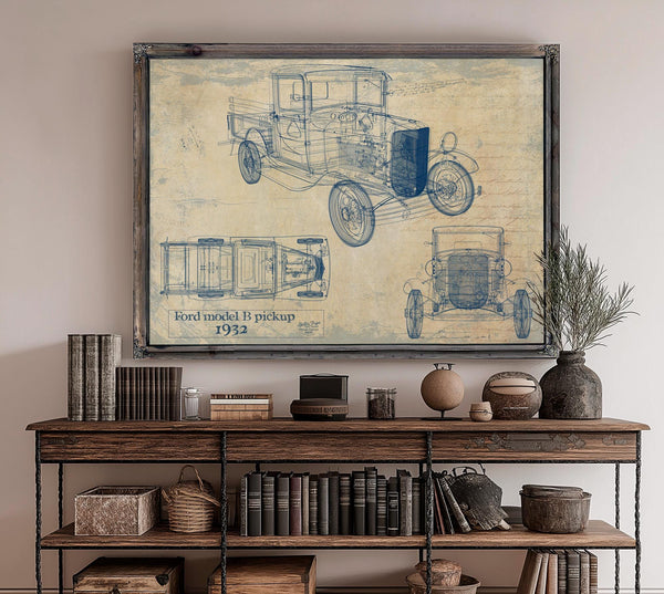Cutler West 1932 Ford Model B Pickup Blueprint Art: Vintage Automotive Print