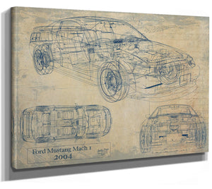 Cutler West Vintage 2004 Mustang Mach 1 Car Model Print, Original Blueprint Canvas