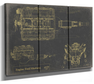 Cutler West Vintage Engine Ford Mustang Print, Original Blueprint Canvas