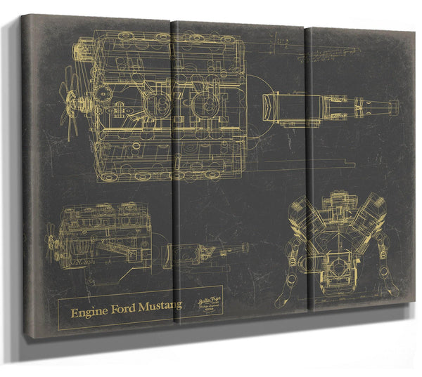 Cutler West Vintage Engine Ford Mustang Print, Original Blueprint Canvas