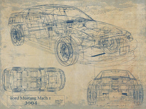 Cutler West Vintage 2004 Mustang Mach 1 Car Model Print, Original Blueprint Canvas