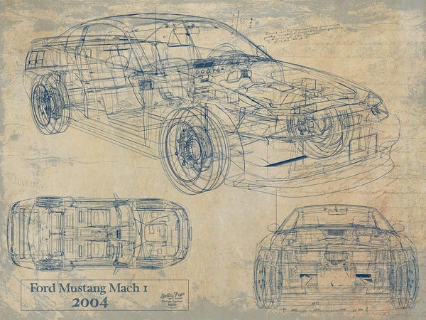 Cutler West Vintage 2004 Mustang Mach 1 Car Model Print, Original Blueprint Canvas