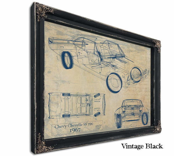 Cutler West Vintage 1967 Chevrolet Chevelle SS 396 Car Art - Gifts for Guys - Original Vehicle Print