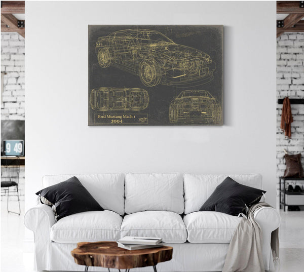 Cutler West Vintage 2004 Mustang Mach 1 Car Model Print, Original Blueprint Canvas
