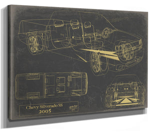 Cutler West Vintage 2005 Chevrolet Silverado SS Truck Model Mancave Blueprint Art