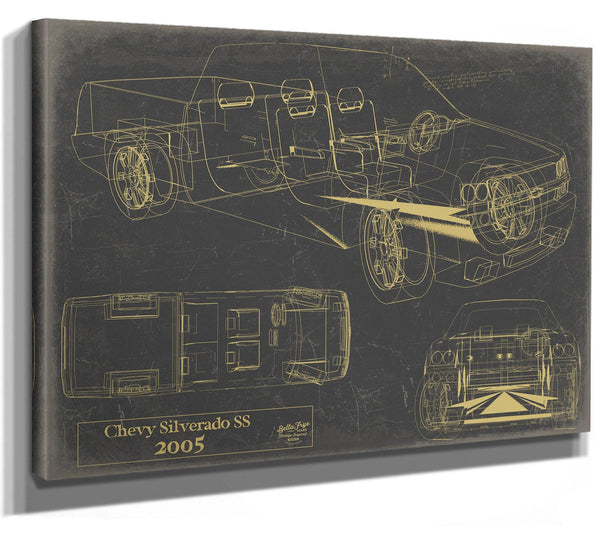 Cutler West Vintage 2005 Chevrolet Silverado SS Truck Model Mancave Blueprint Art