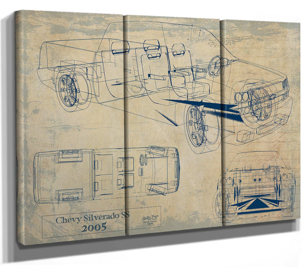 Cutler West Vintage 2005 Chevrolet Silverado SS Truck Model Mancave Blueprint Art