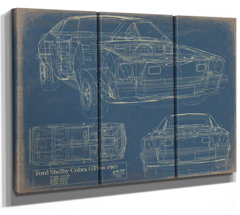 Cutler West Ford Shelby Cobra GT500 1967 technical blueprint drawing on brown canvas wrap