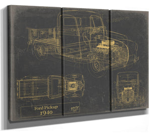 Cutler West 1940 Ford Pickup, Truck Model Mancave Blueprint Art