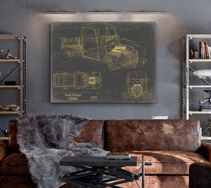 Cutler West 1940 Ford Pickup, Truck Model Mancave Blueprint Art
