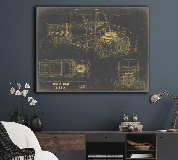 Cutler West 1940 Ford Pickup, Truck Model Mancave Blueprint Art