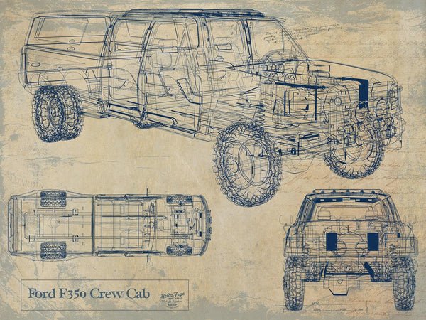 Cutler West Vintage 2020's Truck Model Mancave Blueprint Art