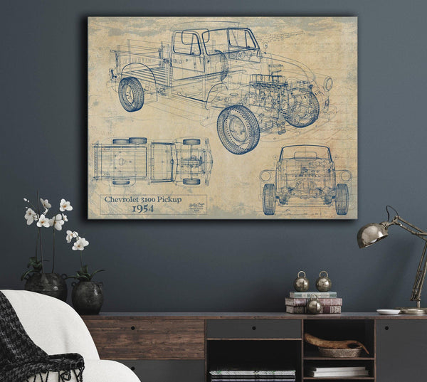 Cutler West Vintage 1954 Chevrolet 3100 Pickup Model Mancave Blueprint Art