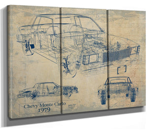 Cutler West Vintage 1979 Chevy Monte Carlo Model Mancave Blueprint Art