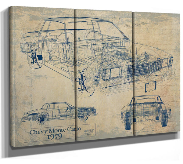 Cutler West Vintage 1979 Chevy Monte Carlo Model Mancave Blueprint Art