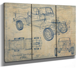 Cutler West Vintage 1954 Chevrolet 3100 Pickup Model Mancave Blueprint Art
