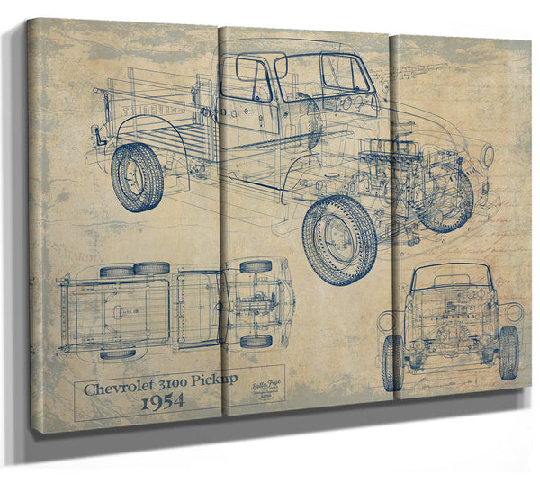 Cutler West Vintage 1954 Chevrolet 3100 Pickup Model Mancave Blueprint Art