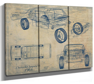 Cutler West Vintage 1964 Chevrolet Impala SS Car Model Print, Original Blueprint Canvas