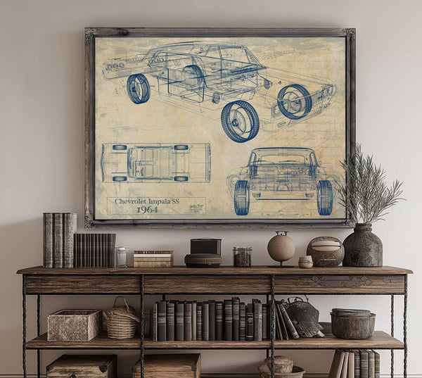 Cutler West Vintage 1964 Chevrolet Impala SS Car Model Print, Original Blueprint Canvas
