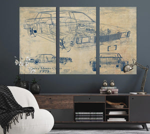 Cutler West Vintage 1979 Chevy Monte Carlo Model Mancave Blueprint Art