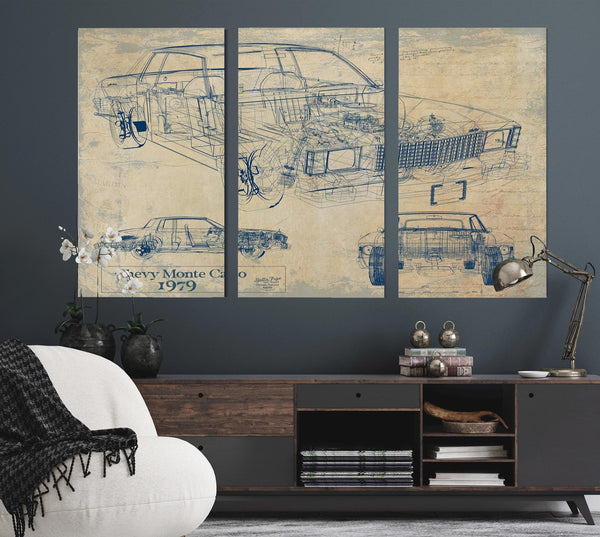 Cutler West Vintage 1979 Chevy Monte Carlo Model Mancave Blueprint Art