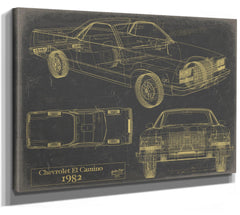 Cutler West 1982 Chevrolet El Camino Blueprint Art: Vintage Car Model Print