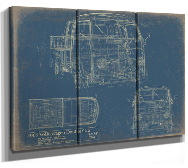 Cutler West Vintage 1966 Double Cab Car Model Print, Original Blueprint Canvas, Framed, or Unframed Art